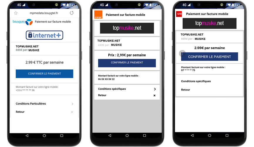 Pages Operateurs Internet+ mobile Pages confirmation Internet+